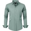 imageJVER Mens Dress Shirts Solid Long Sleeve Stretch WrinkleFree Formal Shirt Business Casual Button Down ShirtsGreen Grey