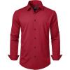 imageJVER Mens Dress Shirts Stretch Long Sleeve Formal Shirt Solid Business Casual Button Down Shirts for Wedding PromWine Red