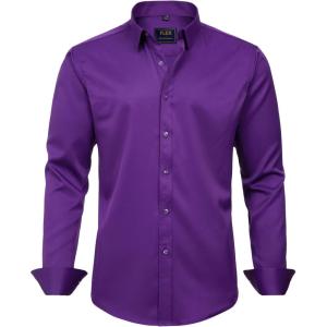 imageJVER Mens Dress Shirts Solid Long Sleeve Stretch WrinkleFree Formal Shirt Business Casual Button Down ShirtsDark Purple
