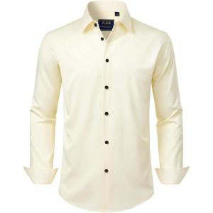 imageJVER Mens Dress Shirts Stretch Long Sleeve Formal Shirt Solid Business Casual Button Down Shirts for Wedding PromBeige