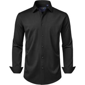 imageJVER Mens Dress Shirts Stretch Long Sleeve Formal Shirt Solid Business Casual Button Down Shirts for Wedding PromBlack