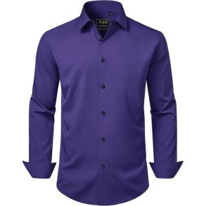 imageJVER Mens Dress Shirts Stretch Long Sleeve Formal Shirt Solid Business Casual Button Down Shirts for Wedding PromDark Purple