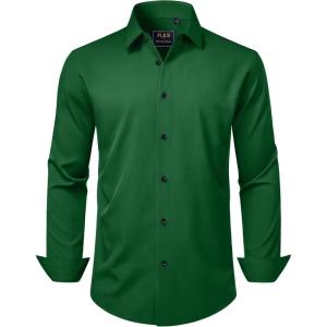imageJVER Mens Dress Shirts Stretch Long Sleeve Formal Shirt Solid Business Casual Button Down Shirts for Wedding PromGreen