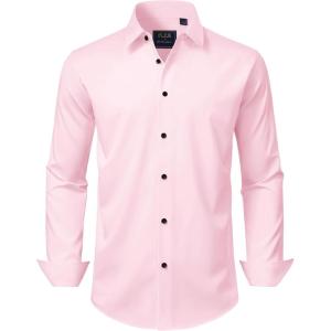 imageJVER Mens Dress Shirts Stretch Long Sleeve Formal Shirt Solid Business Casual Button Down Shirts for Wedding PromPink