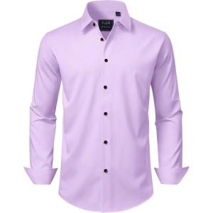 imageJVER Mens Dress Shirts Stretch Long Sleeve Formal Shirt Solid Business Casual Button Down Shirts for Wedding PromPurple