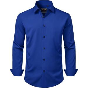 imageJVER Mens Dress Shirts Stretch Long Sleeve Formal Shirt Solid Business Casual Button Down Shirts for Wedding PromRoyal Blue
