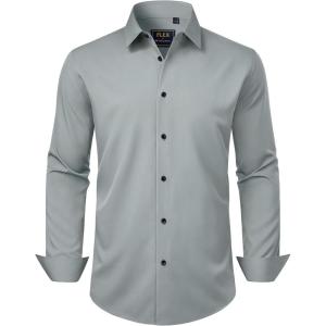imageJVER Mens Dress Shirts Stretch Long Sleeve Formal Shirt Solid Business Casual Button Down Shirts for Wedding PromSilver Grey