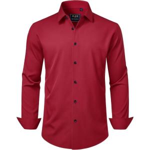 imageJVER Mens Dress Shirts Stretch Long Sleeve Formal Shirt Solid Business Casual Button Down Shirts for Wedding PromWine Red