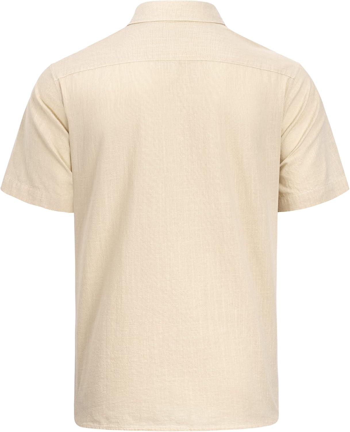 imageJVER Mens Cotton Linen Short Sleeve Shirts Casual Lightweight Button Down Shirts Vacation Beach Summer Tops with PocketBeige