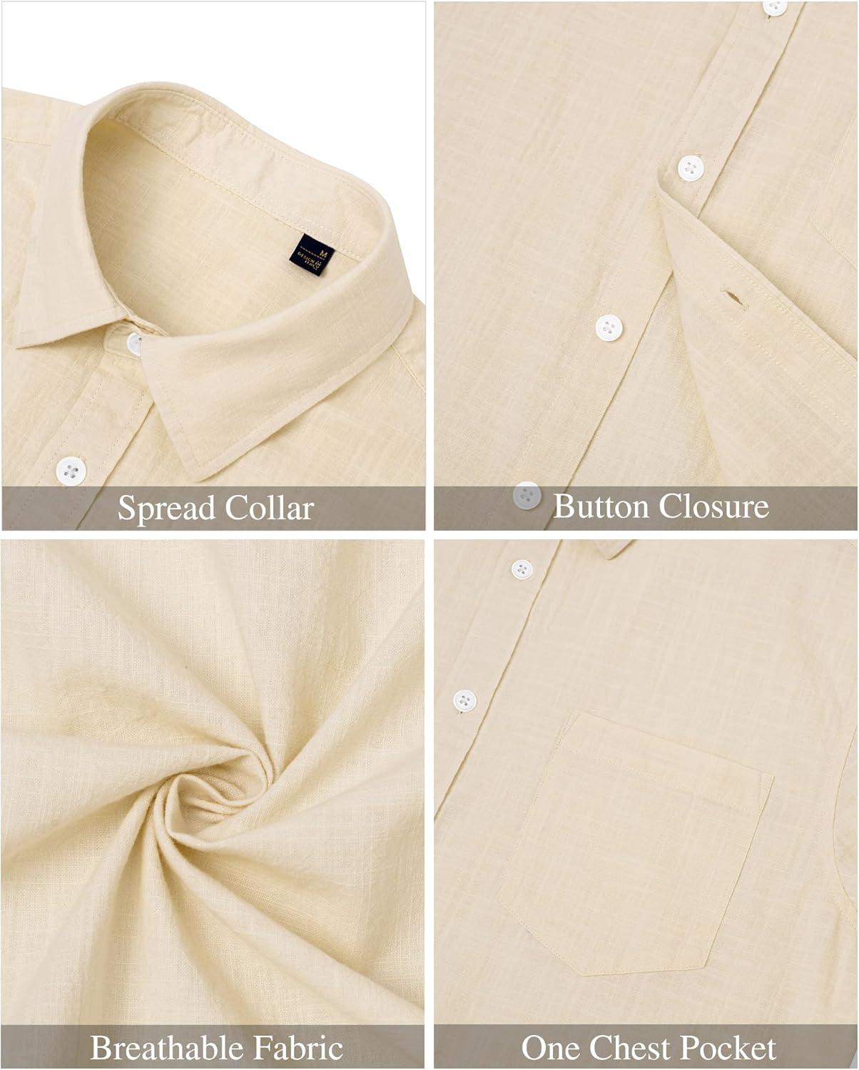 imageJVER Mens Cotton Linen Short Sleeve Shirts Casual Lightweight Button Down Shirts Vacation Beach Summer Tops with PocketBeige