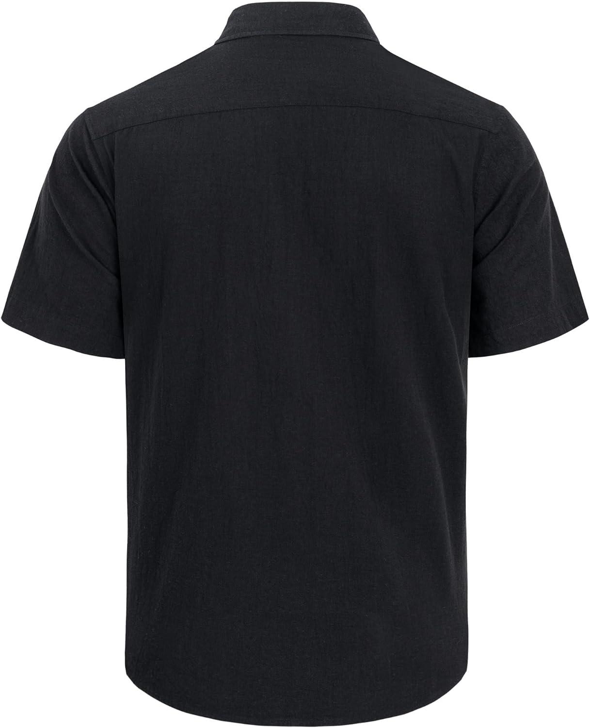 imageJVER Mens Cotton Linen Short Sleeve Shirts Casual Lightweight Button Down Shirts Vacation Beach Summer Tops with PocketBlack