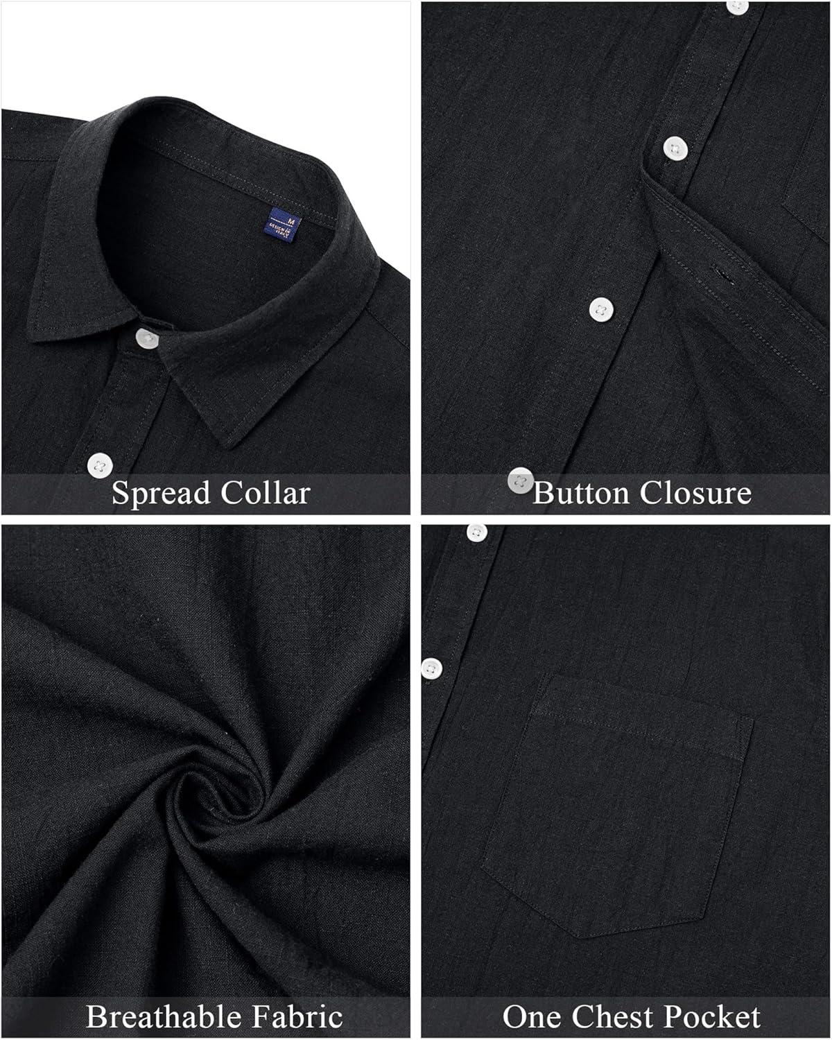 imageJVER Mens Cotton Linen Short Sleeve Shirts Casual Lightweight Button Down Shirts Vacation Beach Summer Tops with PocketBlack