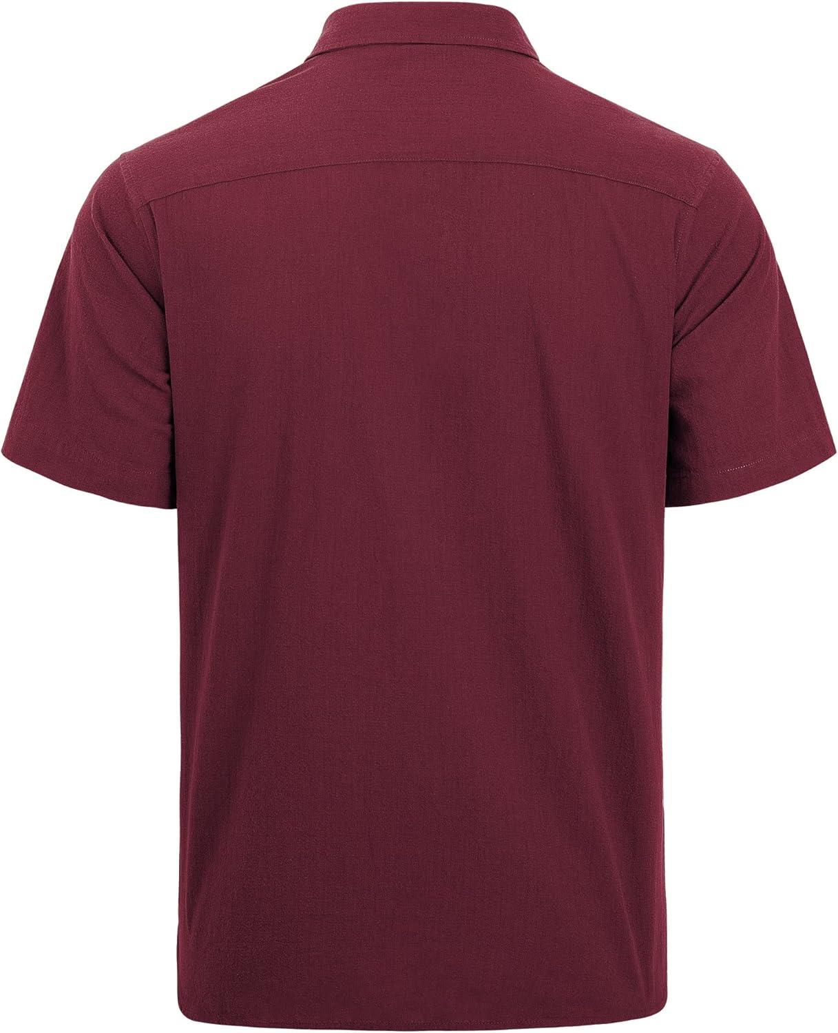 imageJVER Mens Cotton Linen Short Sleeve Shirts Casual Lightweight Button Down Shirts Vacation Beach Summer Tops with PocketBurgundy