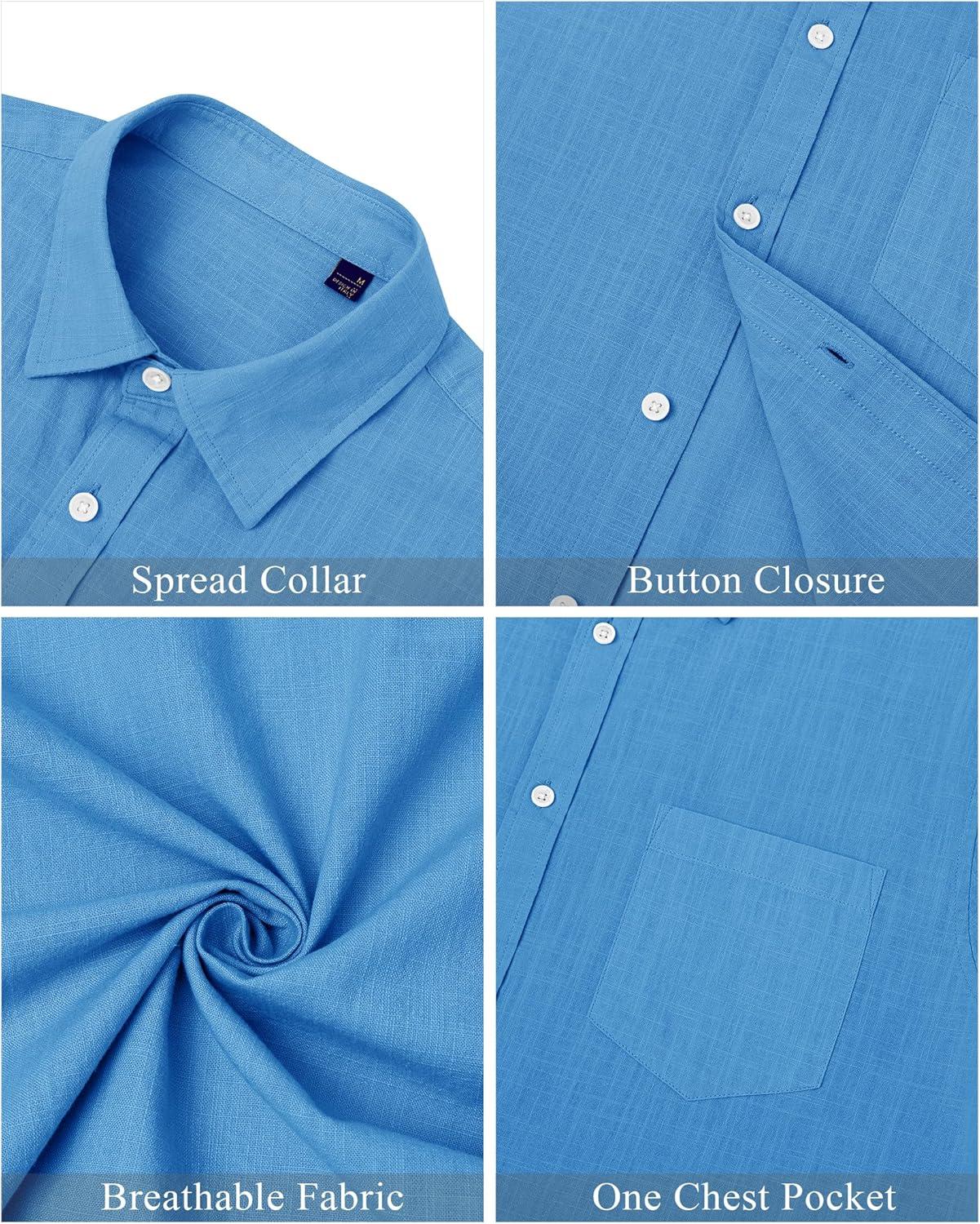 imageJVER Mens Cotton Linen Short Sleeve Shirts Casual Lightweight Button Down Shirts Vacation Beach Summer Tops with PocketCobalt Blue
