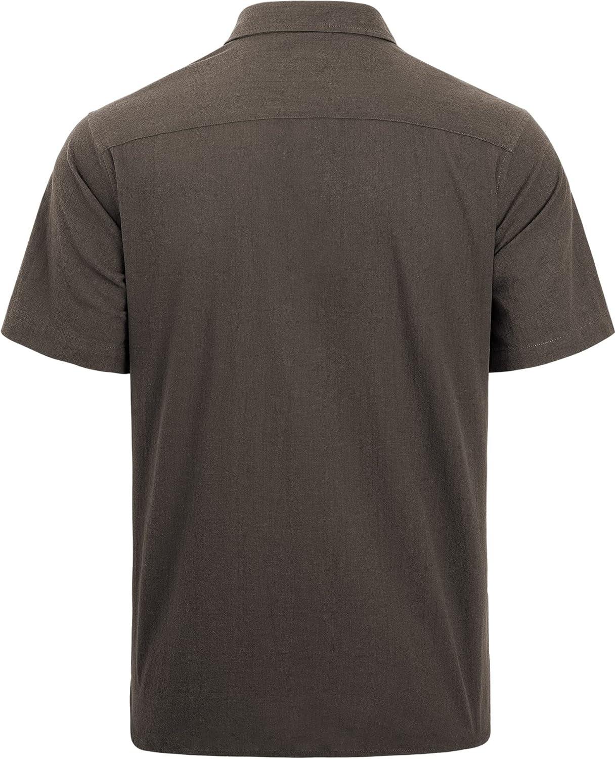 imageJVER Mens Cotton Linen Short Sleeve Shirts Casual Lightweight Button Down Shirts Vacation Beach Summer Tops with PocketCoffee