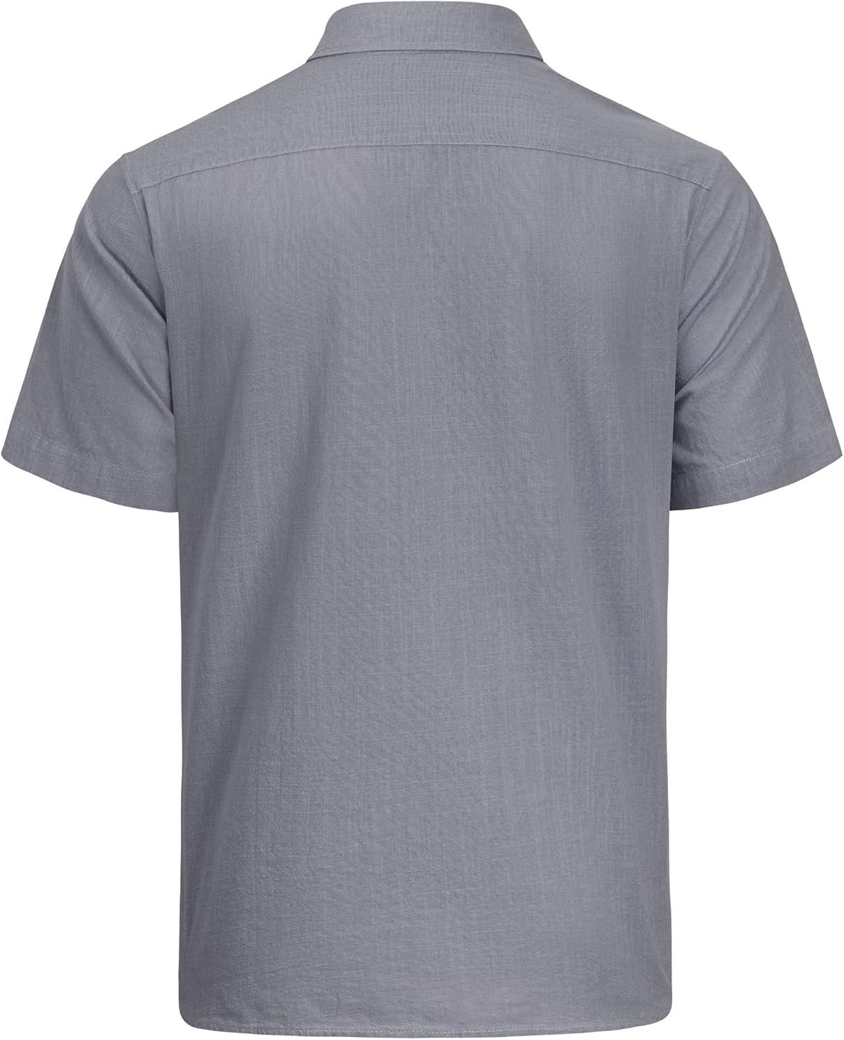 imageJVER Mens Cotton Linen Short Sleeve Shirts Casual Lightweight Button Down Shirts Vacation Beach Summer Tops with PocketDark Grey