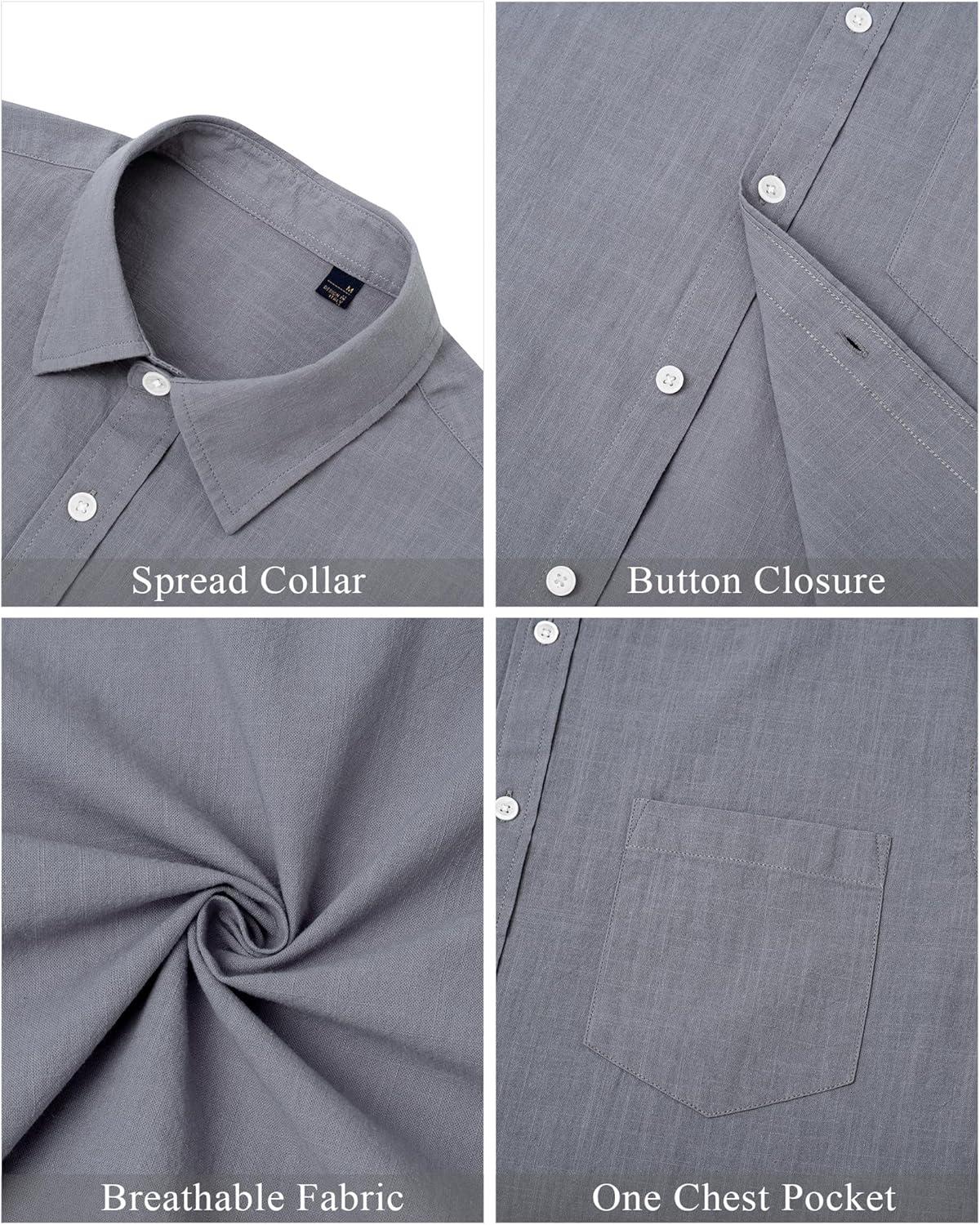 imageJVER Mens Cotton Linen Short Sleeve Shirts Casual Lightweight Button Down Shirts Vacation Beach Summer Tops with PocketDark Grey