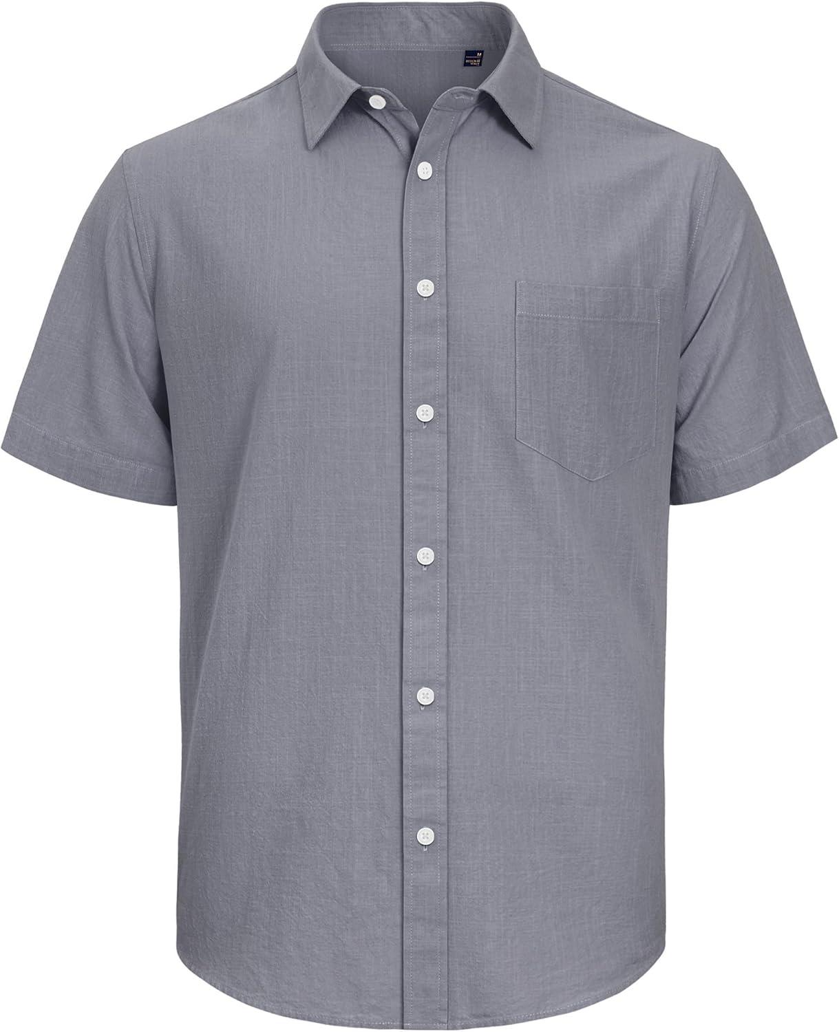 imageJVER Mens Cotton Linen Short Sleeve Shirts Casual Lightweight Button Down Shirts Vacation Beach Summer Tops with PocketDark Grey