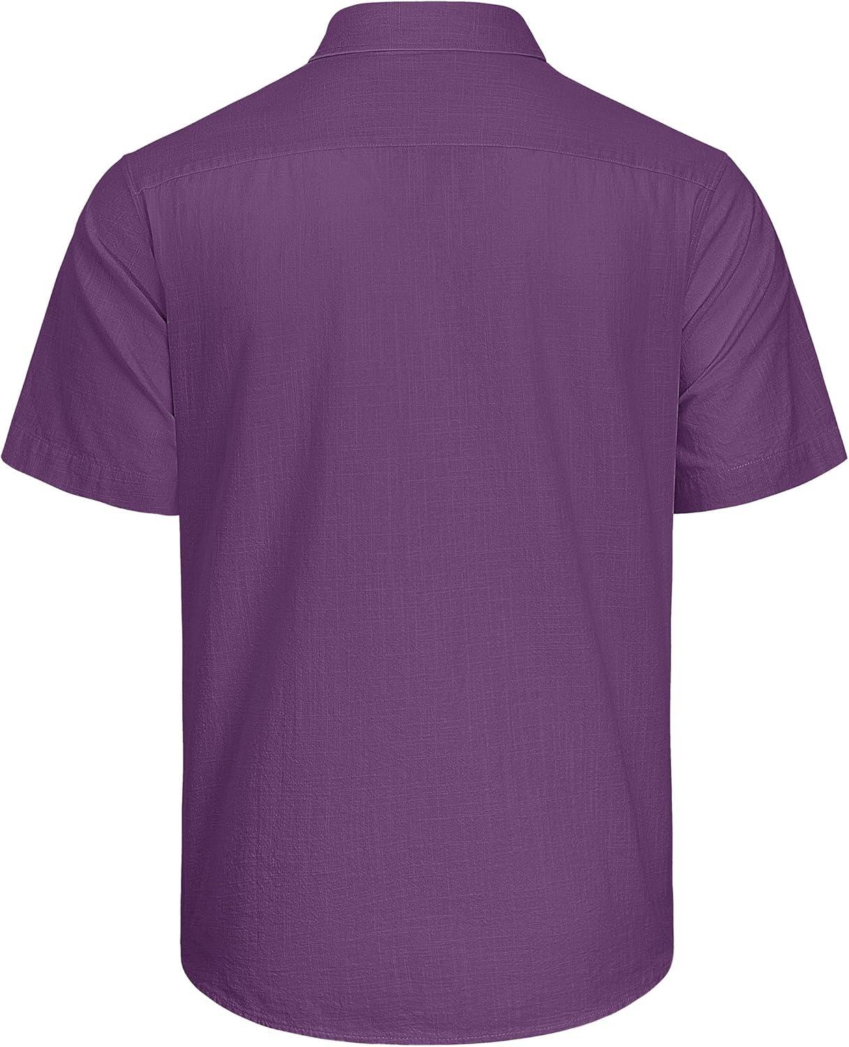 imageJVER Mens Cotton Linen Short Sleeve Shirts Casual Lightweight Button Down Shirts Vacation Beach Summer Tops with PocketDark Purple