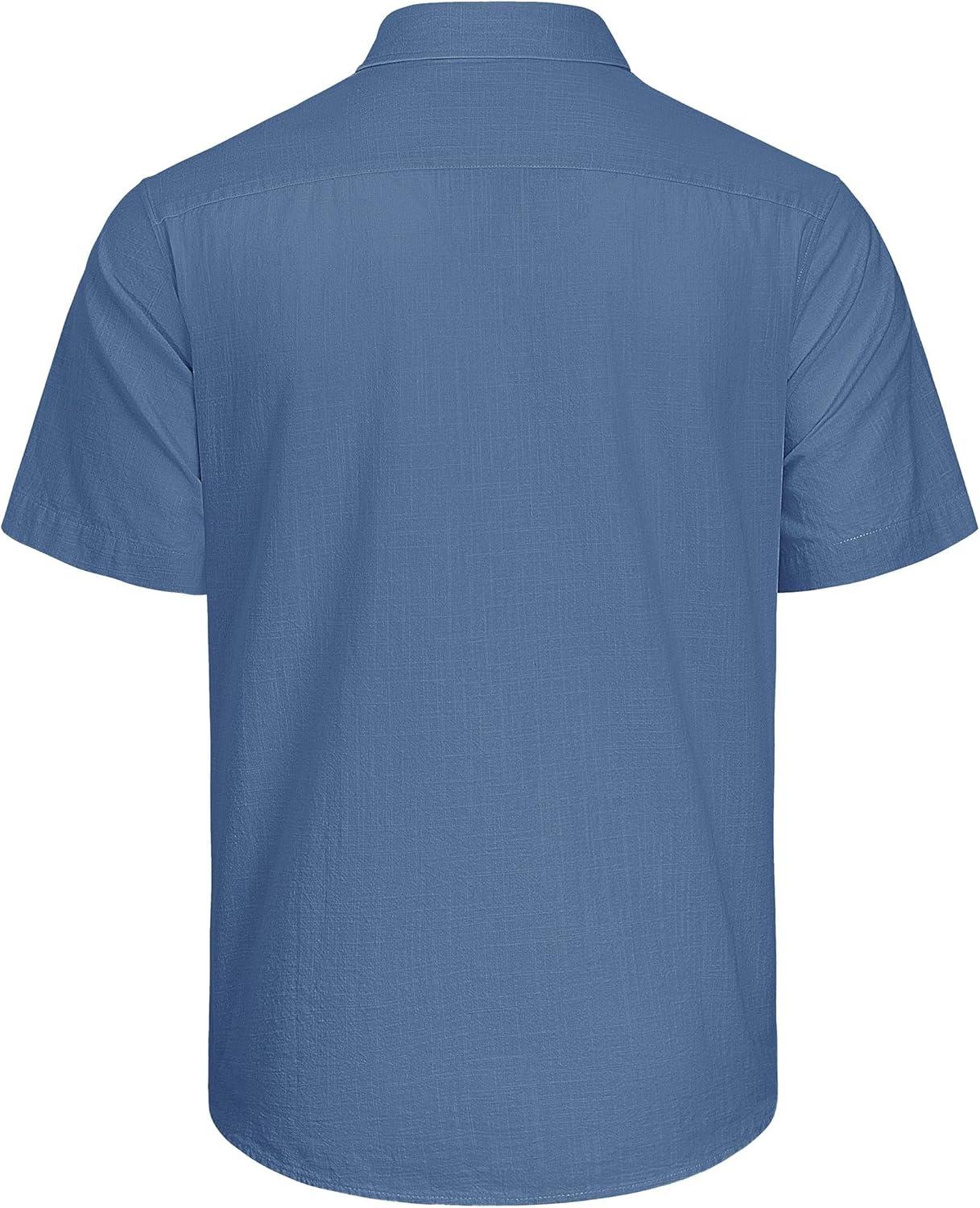 imageJVER Mens Cotton Linen Short Sleeve Shirts Casual Lightweight Button Down Shirts Vacation Beach Summer Tops with PocketGrey Blue