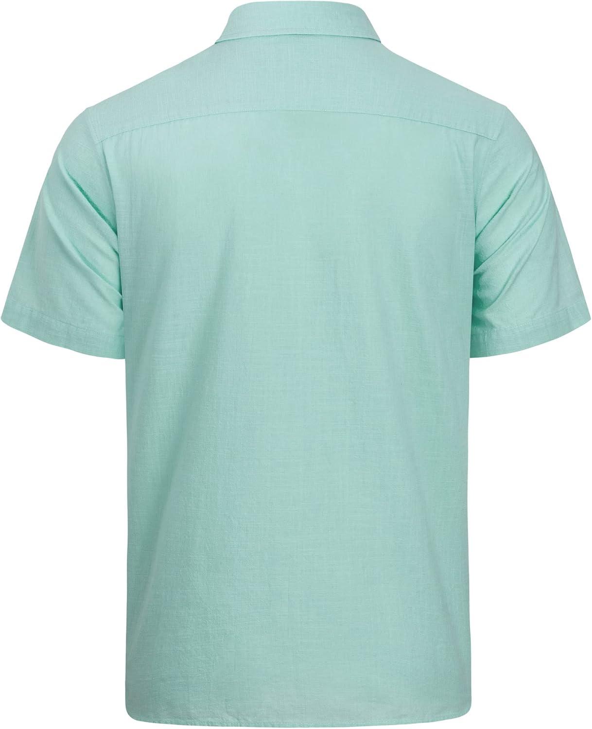 imageJVER Mens Cotton Linen Short Sleeve Shirts Casual Lightweight Button Down Shirts Vacation Beach Summer Tops with PocketGrey Green
