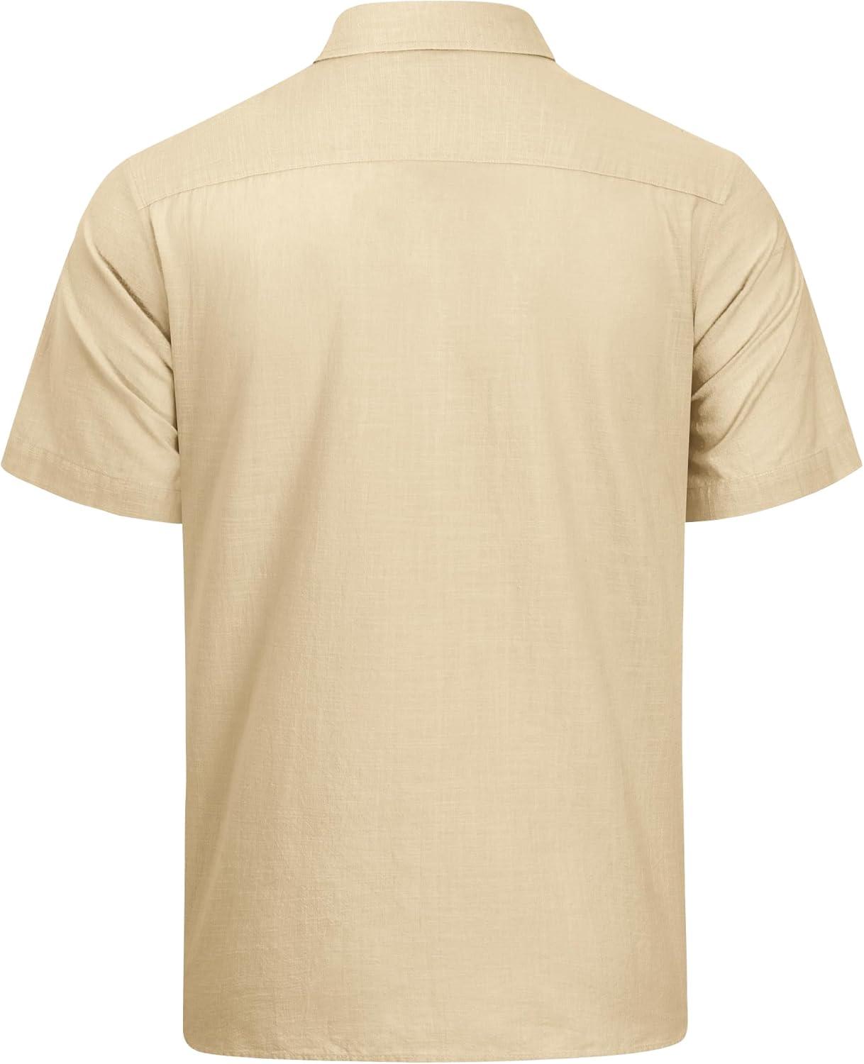 imageJVER Mens Cotton Linen Short Sleeve Shirts Casual Lightweight Button Down Shirts Vacation Beach Summer Tops with PocketKhaki