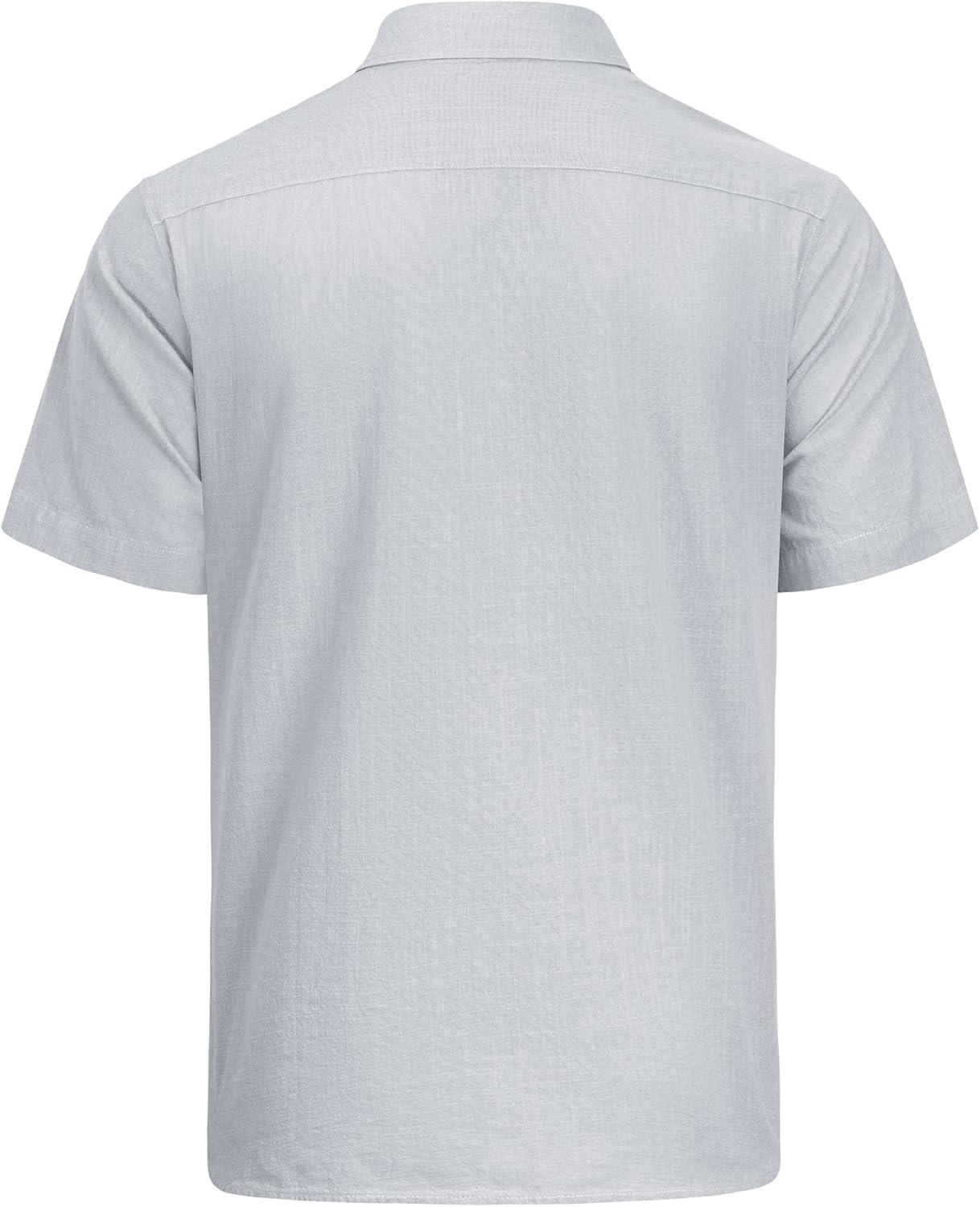 imageJVER Mens Cotton Linen Short Sleeve Shirts Casual Lightweight Button Down Shirts Vacation Beach Summer Tops with PocketLight Grey