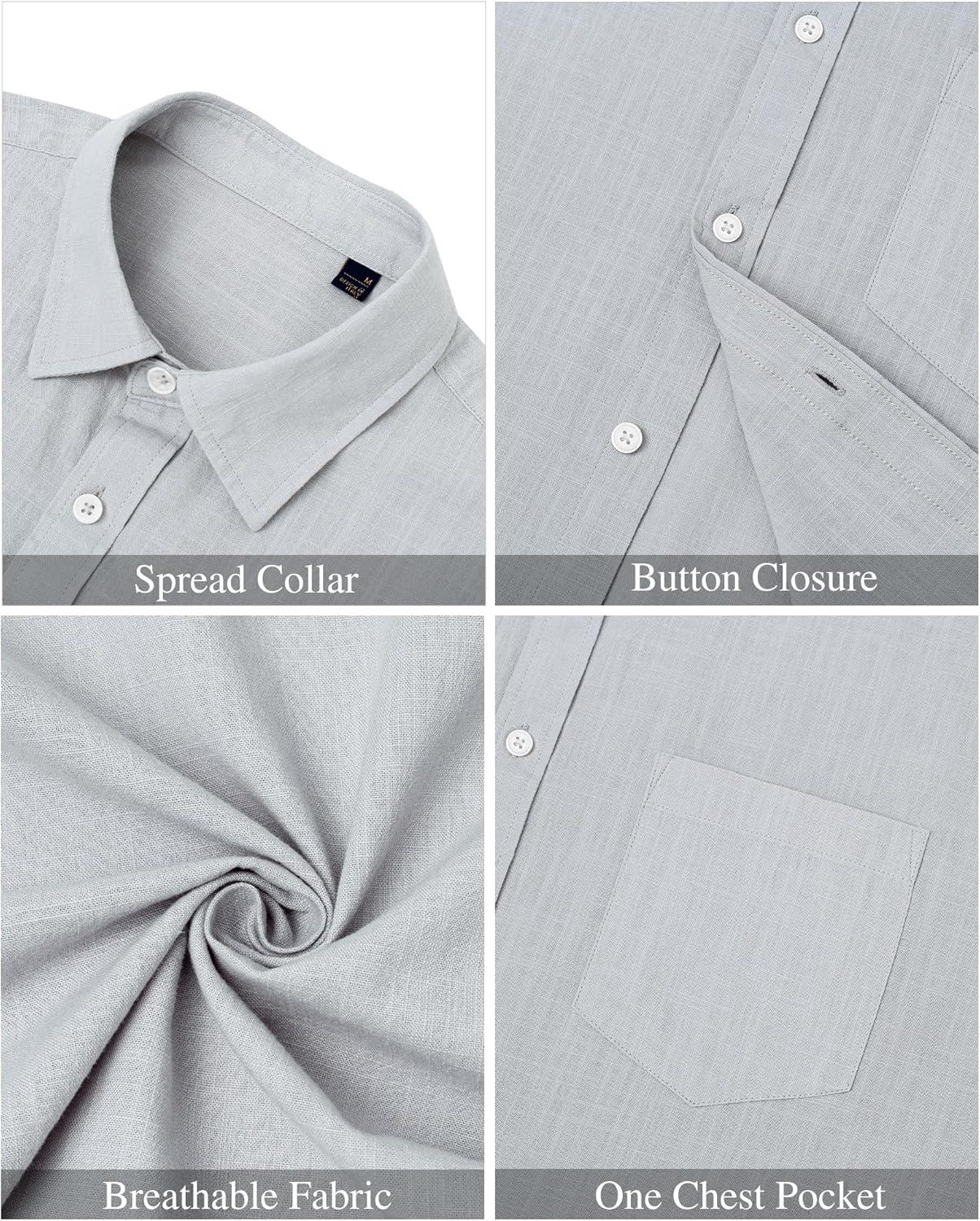 imageJVER Mens Cotton Linen Short Sleeve Shirts Casual Lightweight Button Down Shirts Vacation Beach Summer Tops with PocketLight Grey