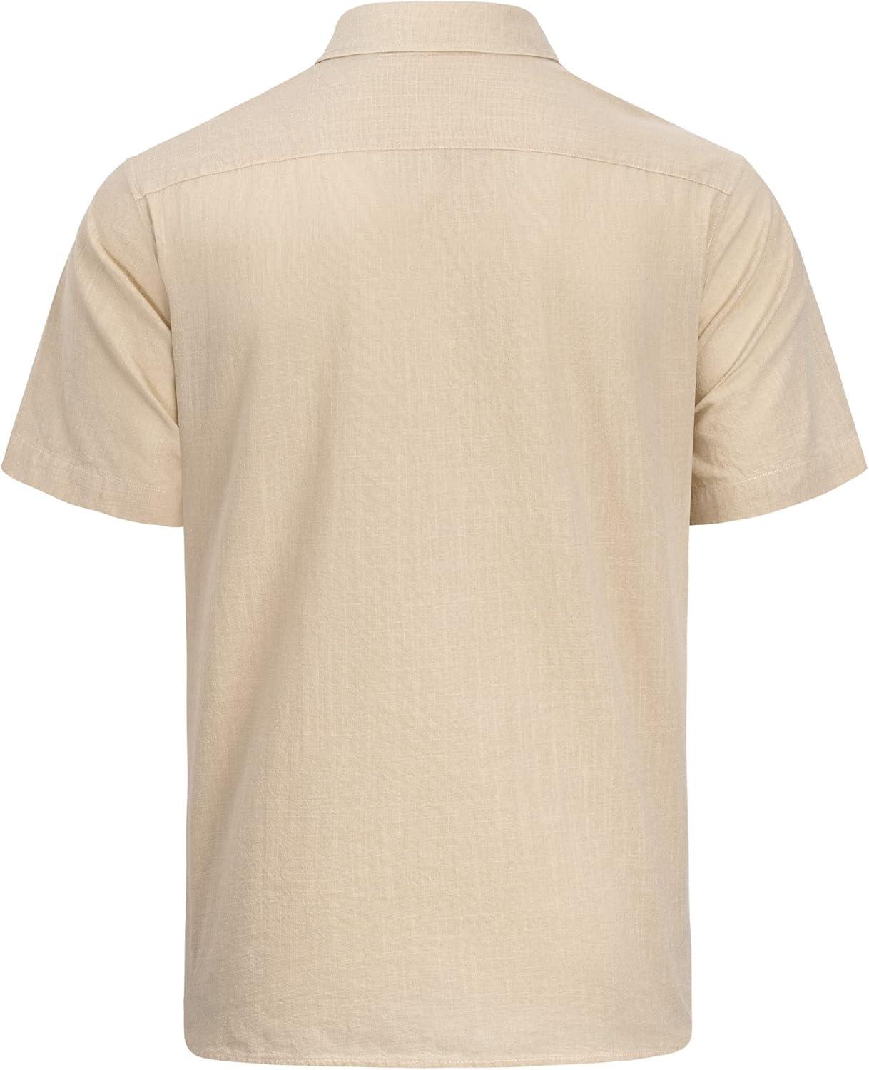 imageJVER Mens Cotton Linen Short Sleeve Shirts Casual Lightweight Button Down Shirts Vacation Beach Summer Tops with PocketLight Khaki