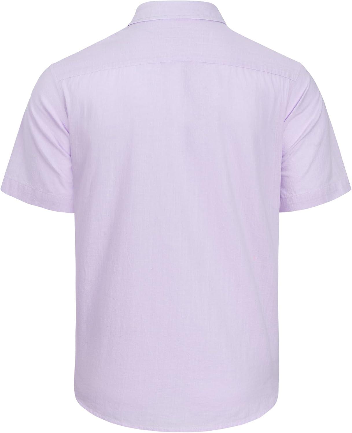 imageJVER Mens Cotton Linen Short Sleeve Shirts Casual Lightweight Button Down Shirts Vacation Beach Summer Tops with PocketLight Purple