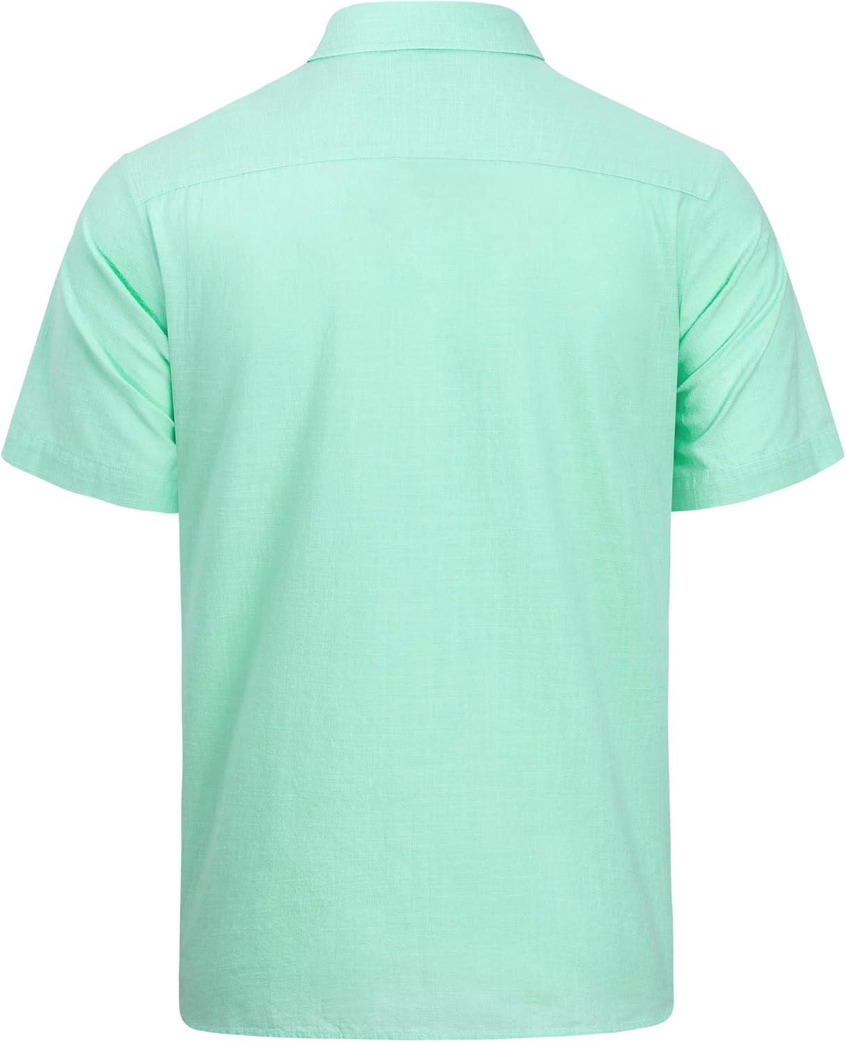 imageJVER Mens Cotton Linen Short Sleeve Shirts Casual Lightweight Button Down Shirts Vacation Beach Summer Tops with PocketMint Green
