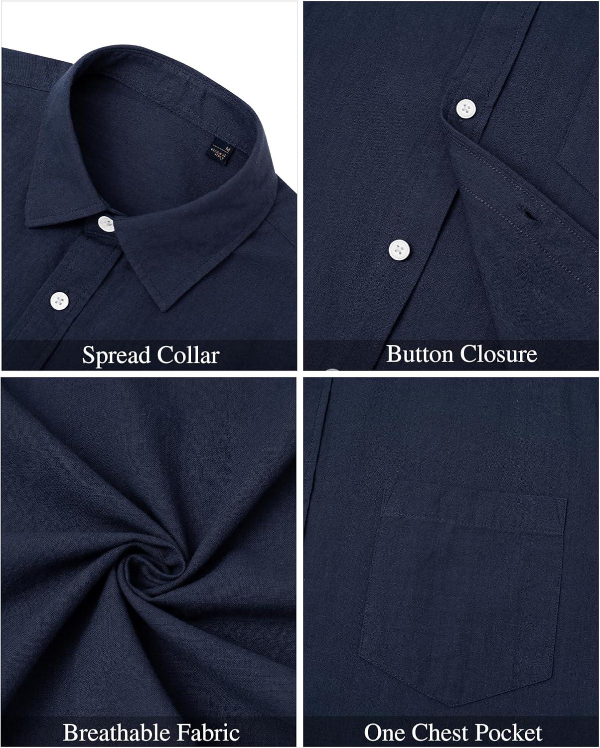 imageJVER Mens Cotton Linen Short Sleeve Shirts Casual Lightweight Button Down Shirts Vacation Beach Summer Tops with PocketNavy Blue