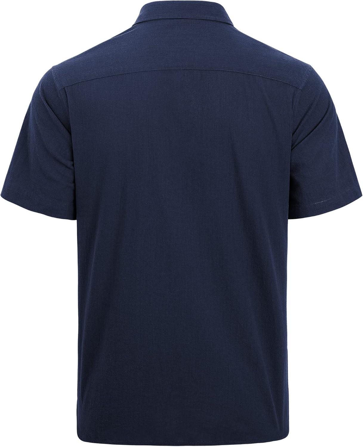 imageJVER Mens Cotton Linen Short Sleeve Shirts Casual Lightweight Button Down Shirts Vacation Beach Summer Tops with PocketNavy Blue