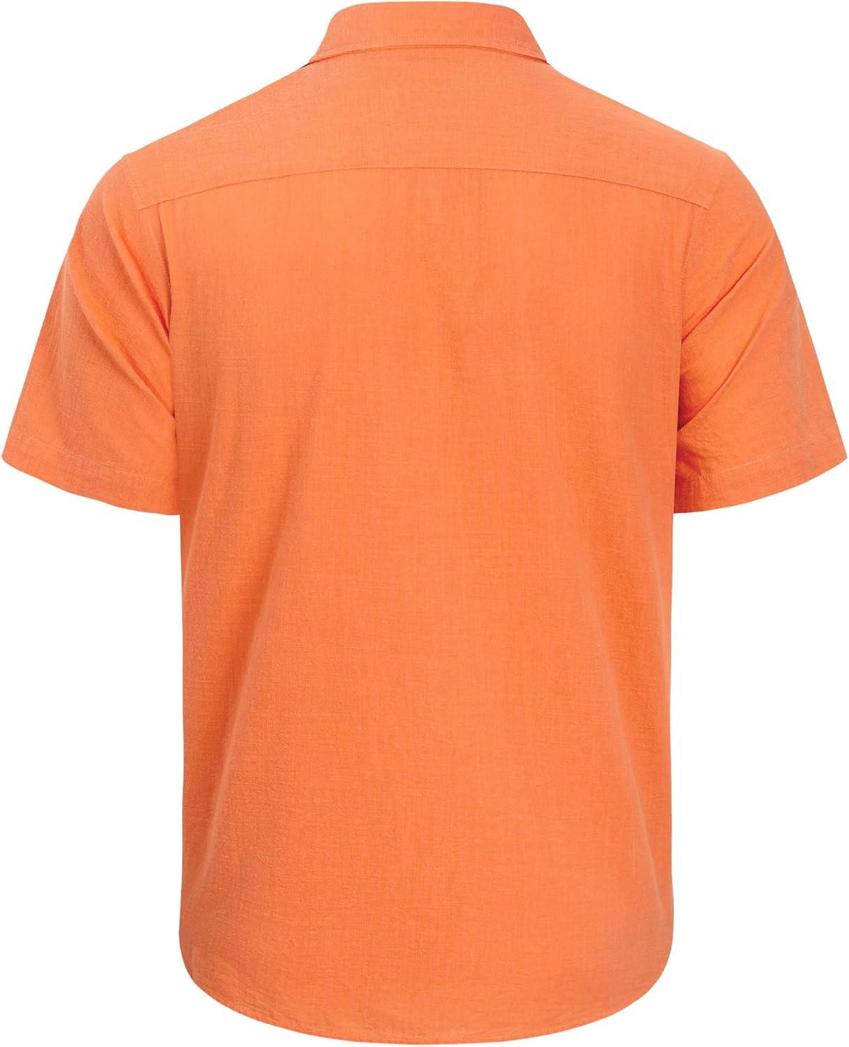 imageJVER Mens Cotton Linen Short Sleeve Shirts Casual Lightweight Button Down Shirts Vacation Beach Summer Tops with PocketOrange