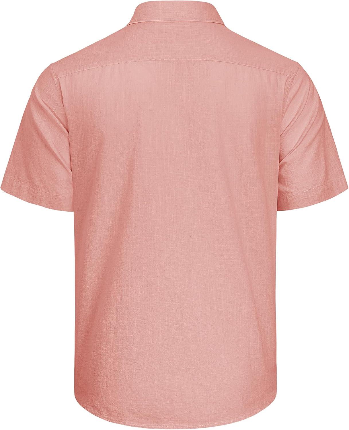 imageJVER Mens Cotton Linen Short Sleeve Shirts Casual Lightweight Button Down Shirts Vacation Beach Summer Tops with PocketPeach