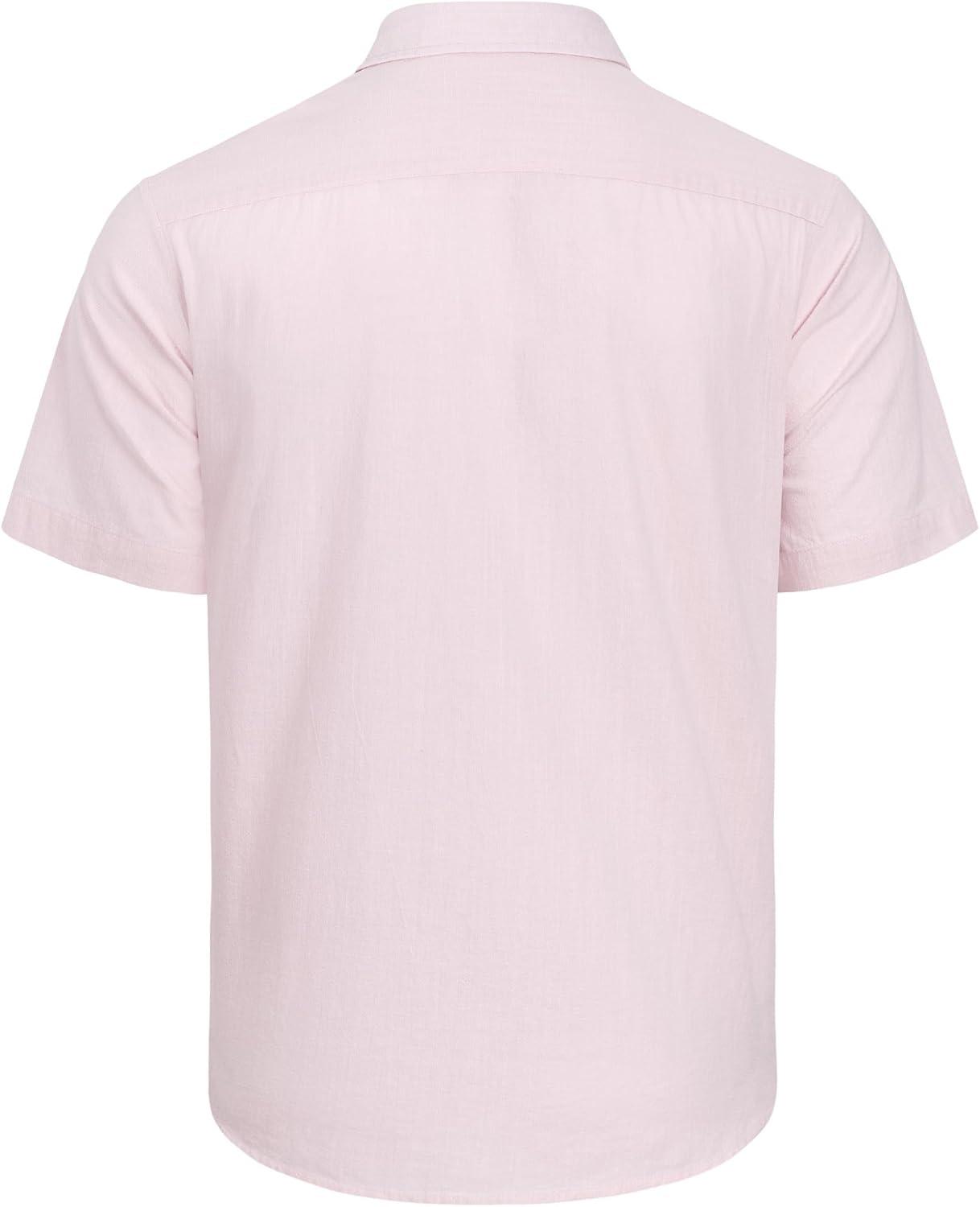 imageJVER Mens Cotton Linen Short Sleeve Shirts Casual Lightweight Button Down Shirts Vacation Beach Summer Tops with PocketPink