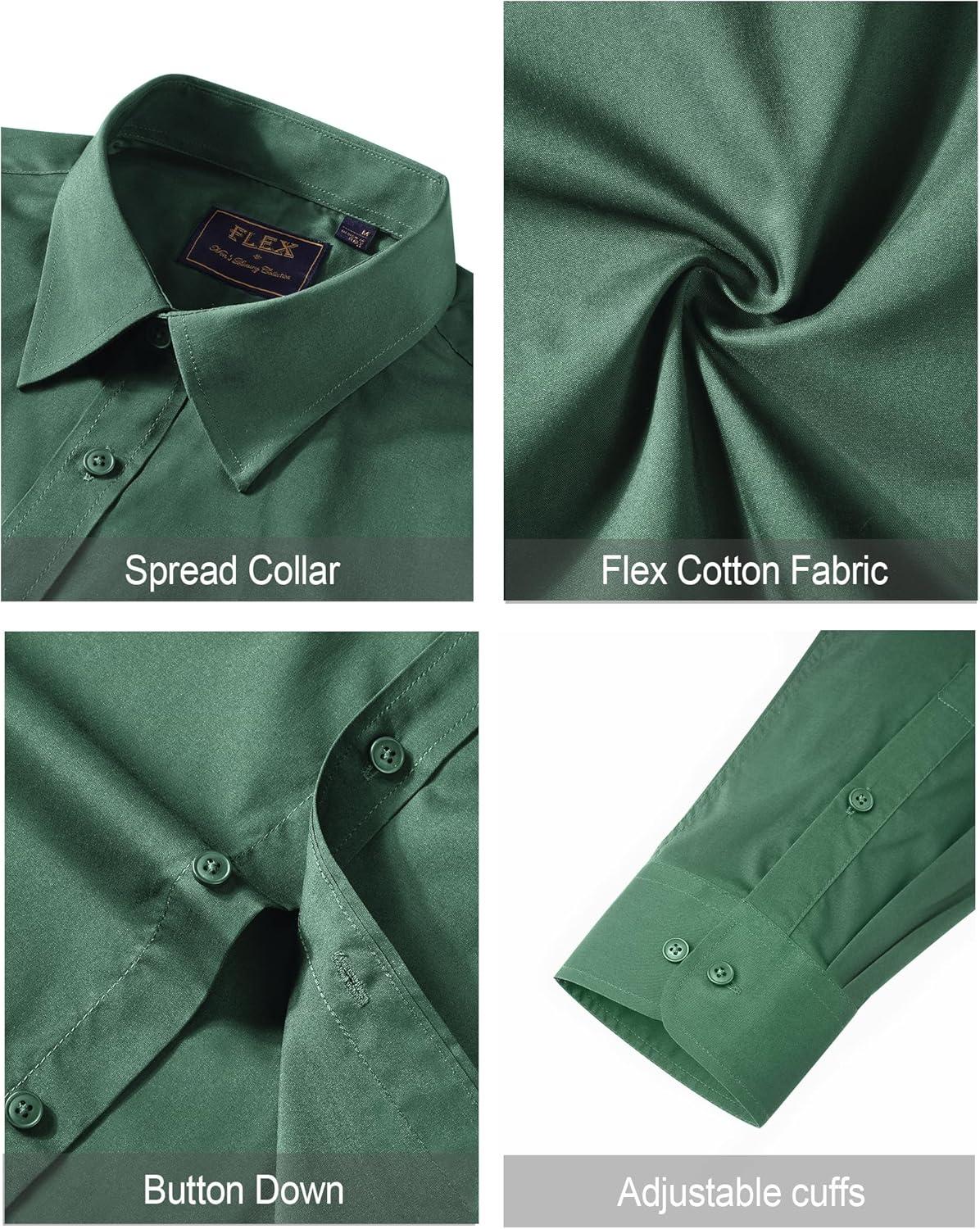 imageJVER Mens Dress Shirts Stretch Stain Shield Long Sleeve Solid Formal Shirt Business Casual Button Down ShirtsArmy Green