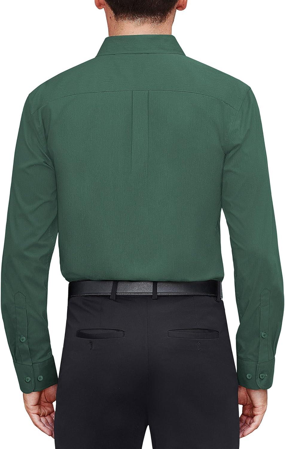 imageJVER Mens Dress Shirts Stretch Stain Shield Long Sleeve Solid Formal Shirt Business Casual Button Down ShirtsArmy Green