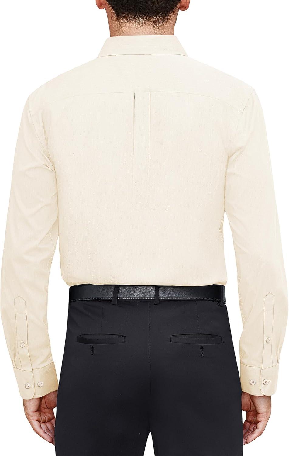 imageJVER Mens Dress Shirts Stretch Stain Shield Long Sleeve Solid Formal Shirt Business Casual Button Down ShirtsBeige