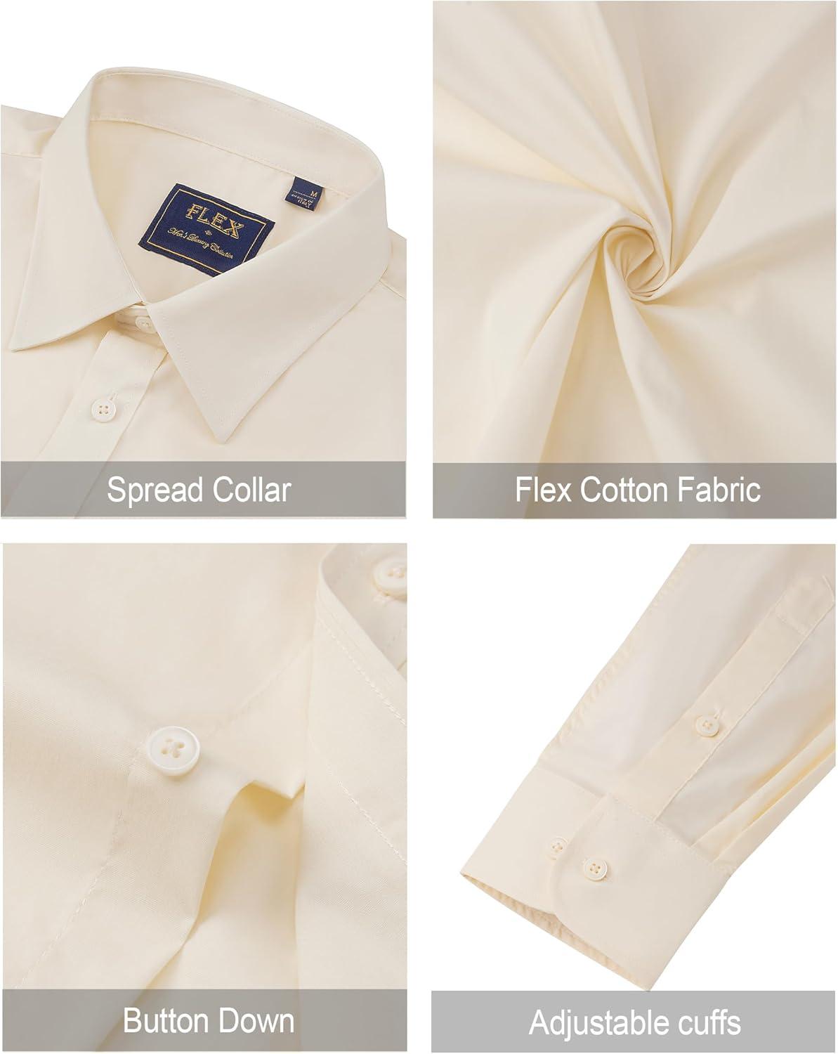 imageJVER Mens Dress Shirts Stretch Stain Shield Long Sleeve Solid Formal Shirt Business Casual Button Down ShirtsBeige