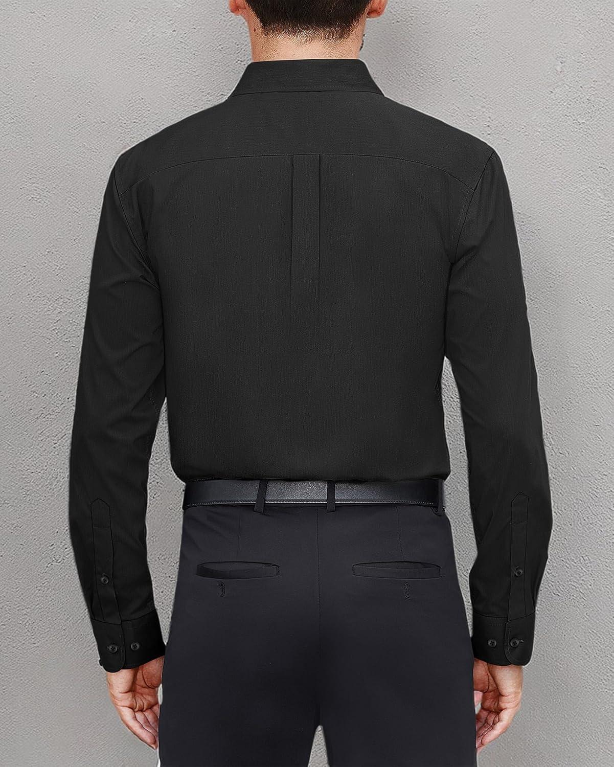 imageJVER Mens Dress Shirts Stretch Stain Shield Long Sleeve Solid Formal Shirt Business Casual Button Down ShirtsBlack