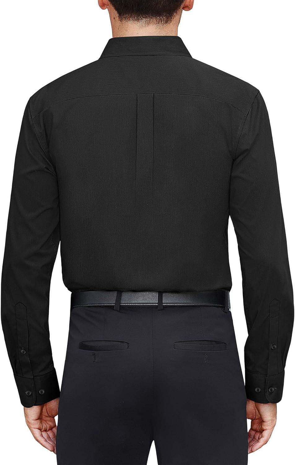 imageJVER Mens Dress Shirts Stretch Stain Shield Long Sleeve Solid Formal Shirt Business Casual Button Down ShirtsBlack