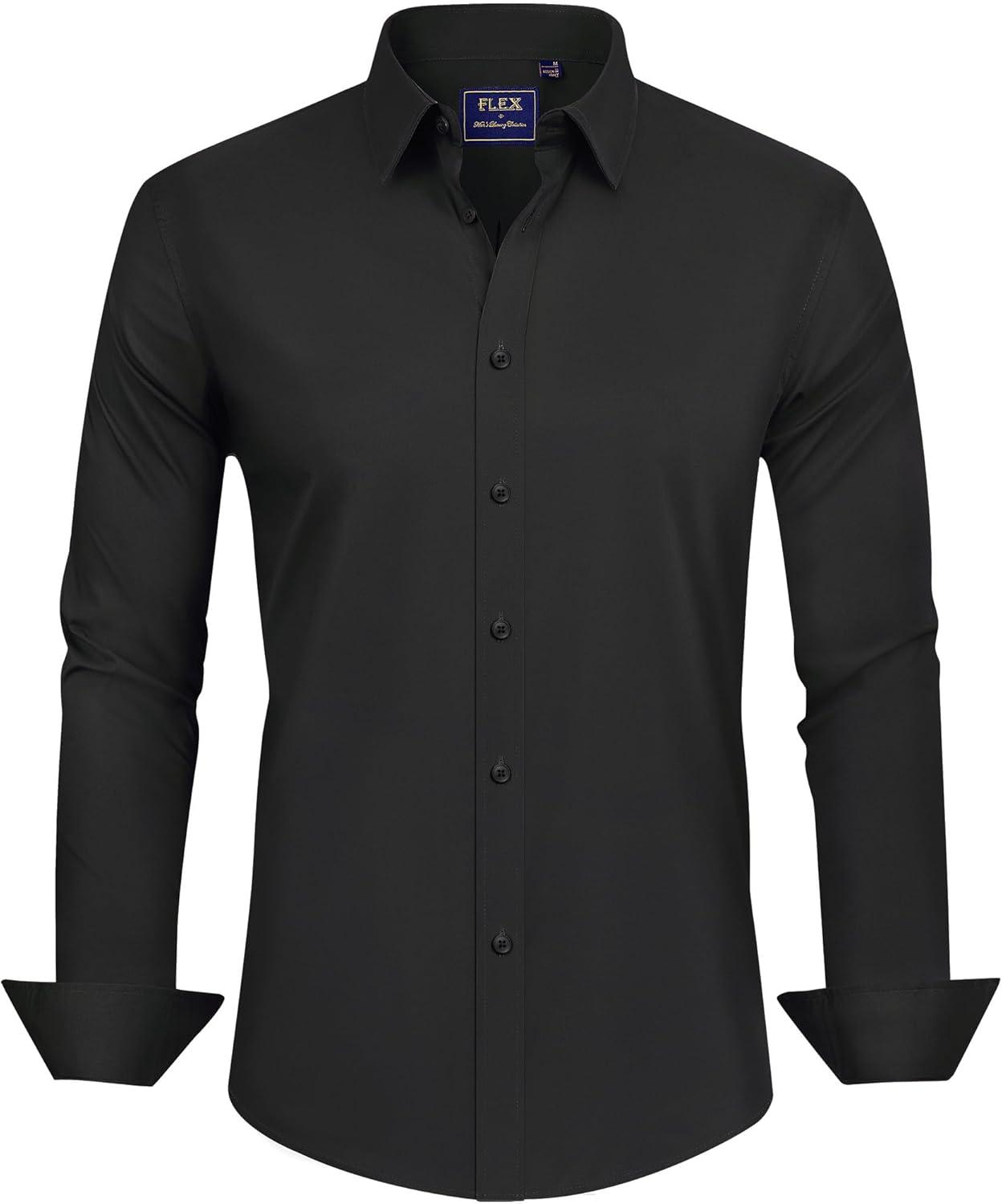 imageJVER Mens Dress Shirts Stretch Stain Shield Long Sleeve Solid Formal Shirt Business Casual Button Down ShirtsBlack