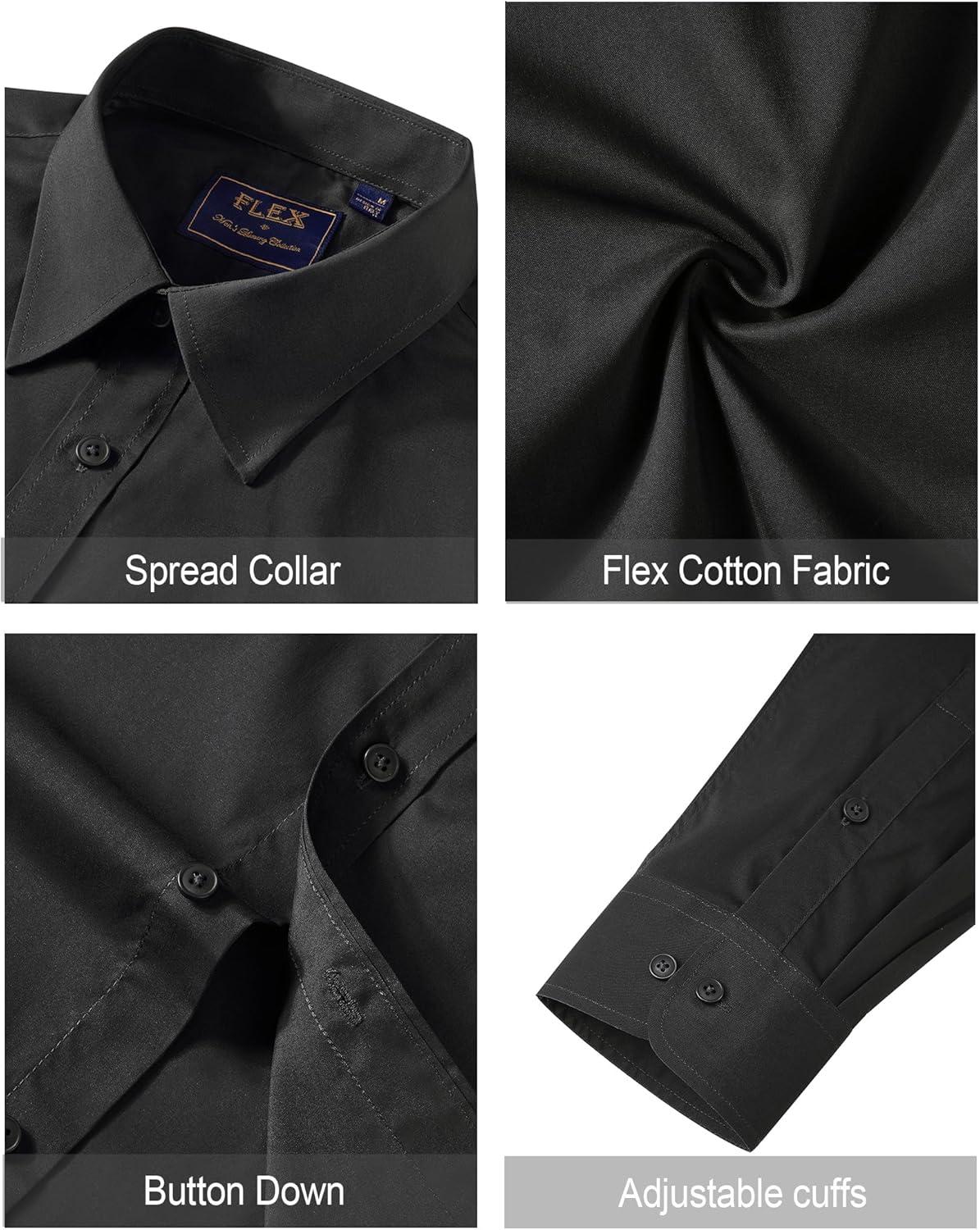 imageJVER Mens Dress Shirts Stretch Stain Shield Long Sleeve Solid Formal Shirt Business Casual Button Down ShirtsBlack