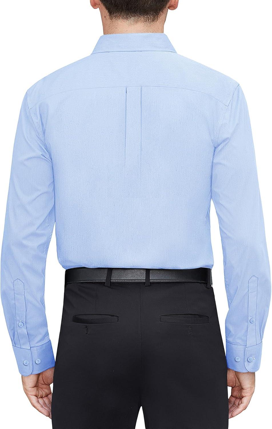 imageJVER Mens Dress Shirts Stretch Stain Shield Long Sleeve Solid Formal Shirt Business Casual Button Down ShirtsBlue