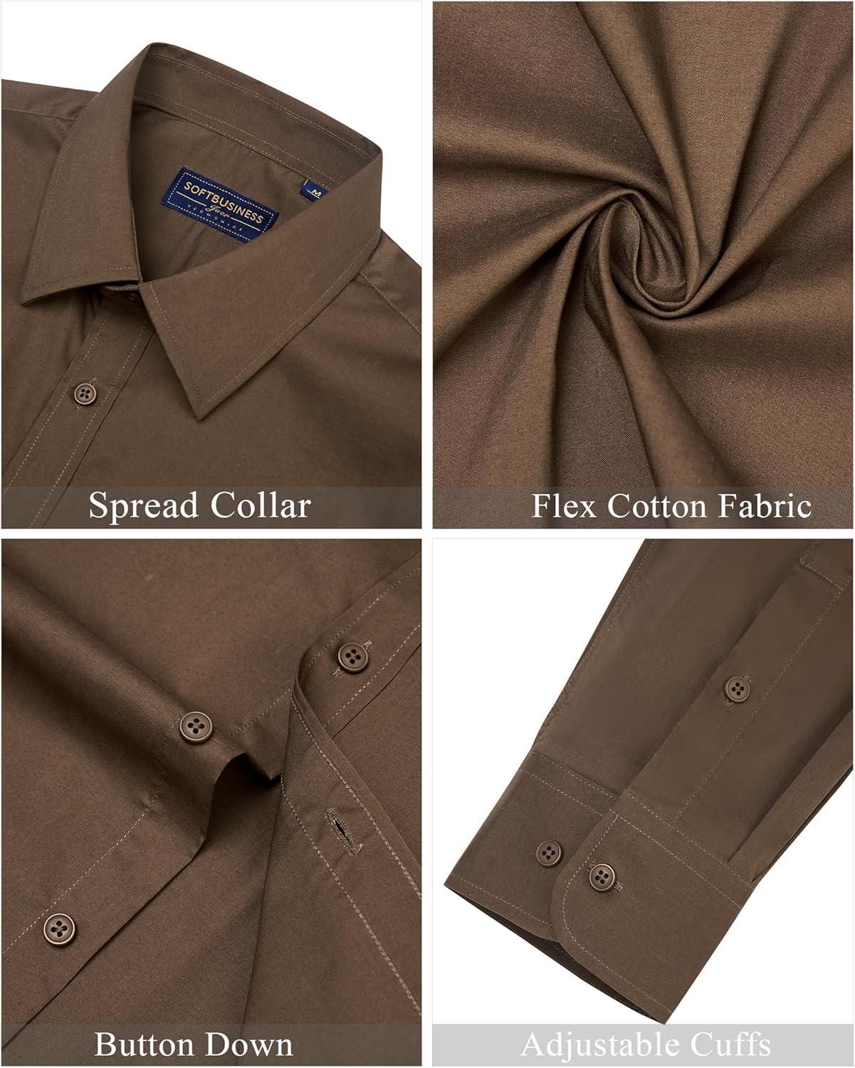 imageJVER Mens Dress Shirts Stretch Stain Shield Long Sleeve Solid Formal Shirt Business Casual Button Down ShirtsBrown