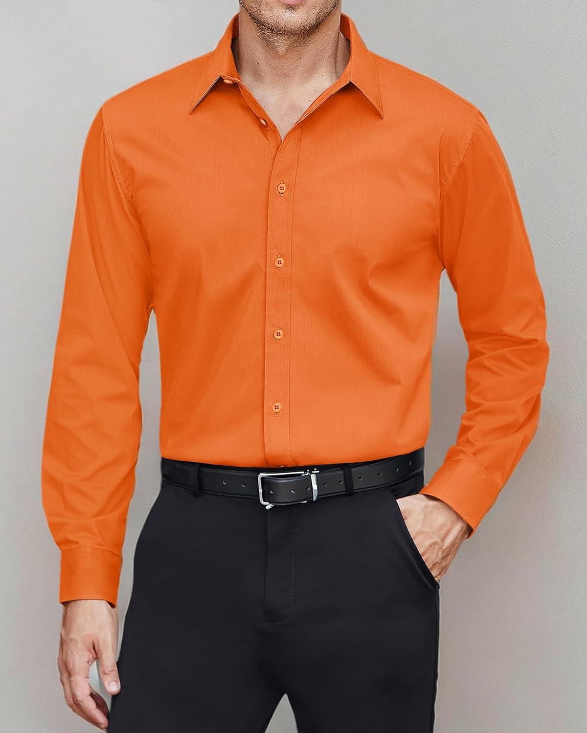 imageJVER Mens Dress Shirts Stretch Stain Shield Long Sleeve Solid Formal Shirt Business Casual Button Down ShirtsBurnt Orange
