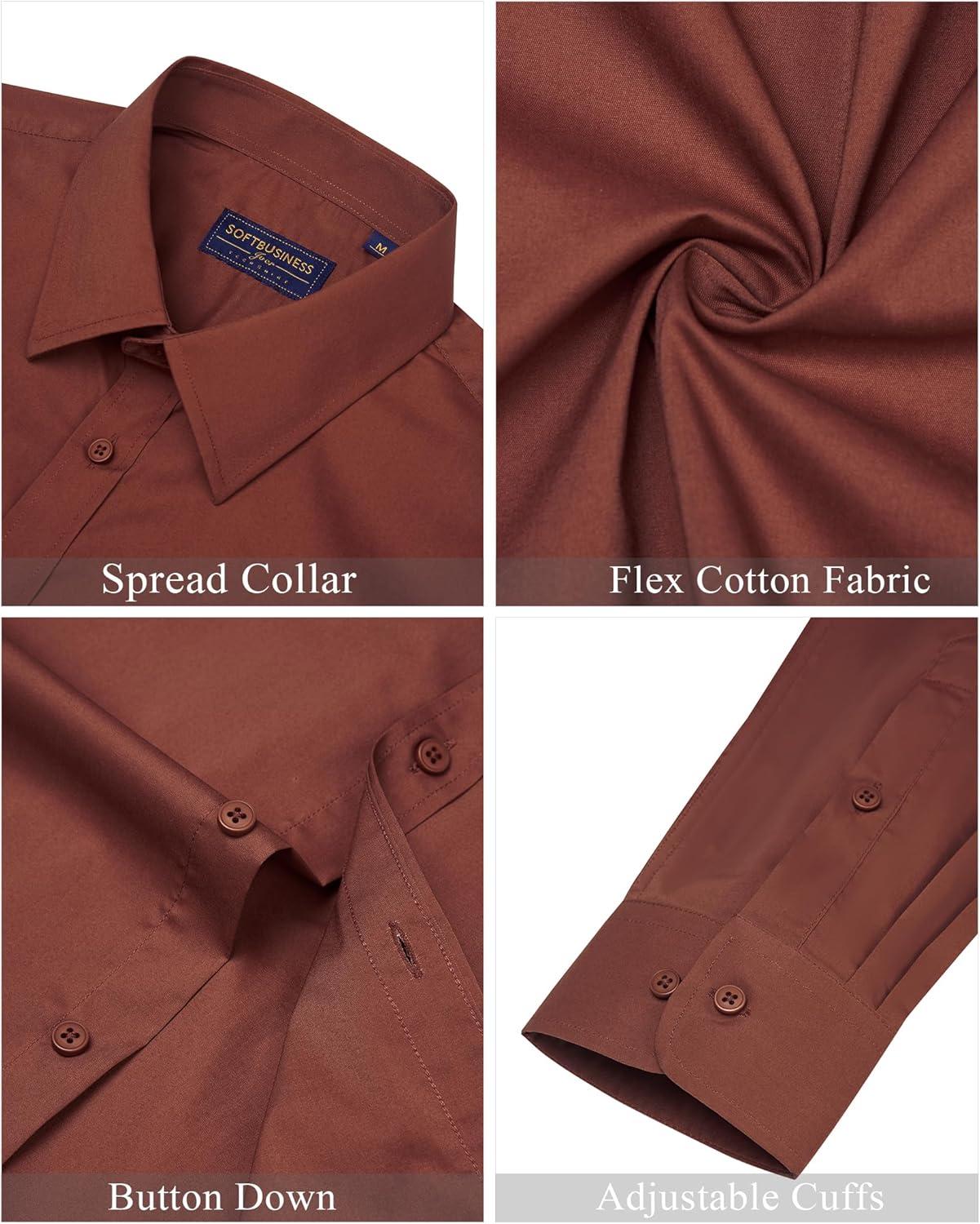 imageJVER Mens Dress Shirts Stretch Stain Shield Long Sleeve Solid Formal Shirt Business Casual Button Down ShirtsCaramel