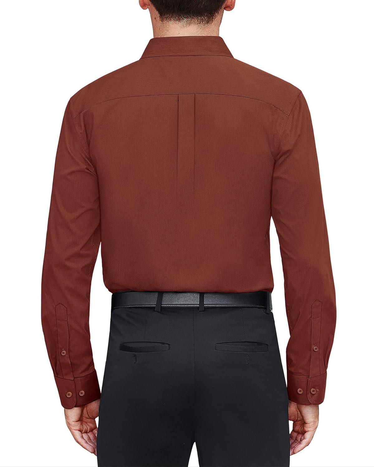 imageJVER Mens Dress Shirts Stretch Stain Shield Long Sleeve Solid Formal Shirt Business Casual Button Down ShirtsCaramel