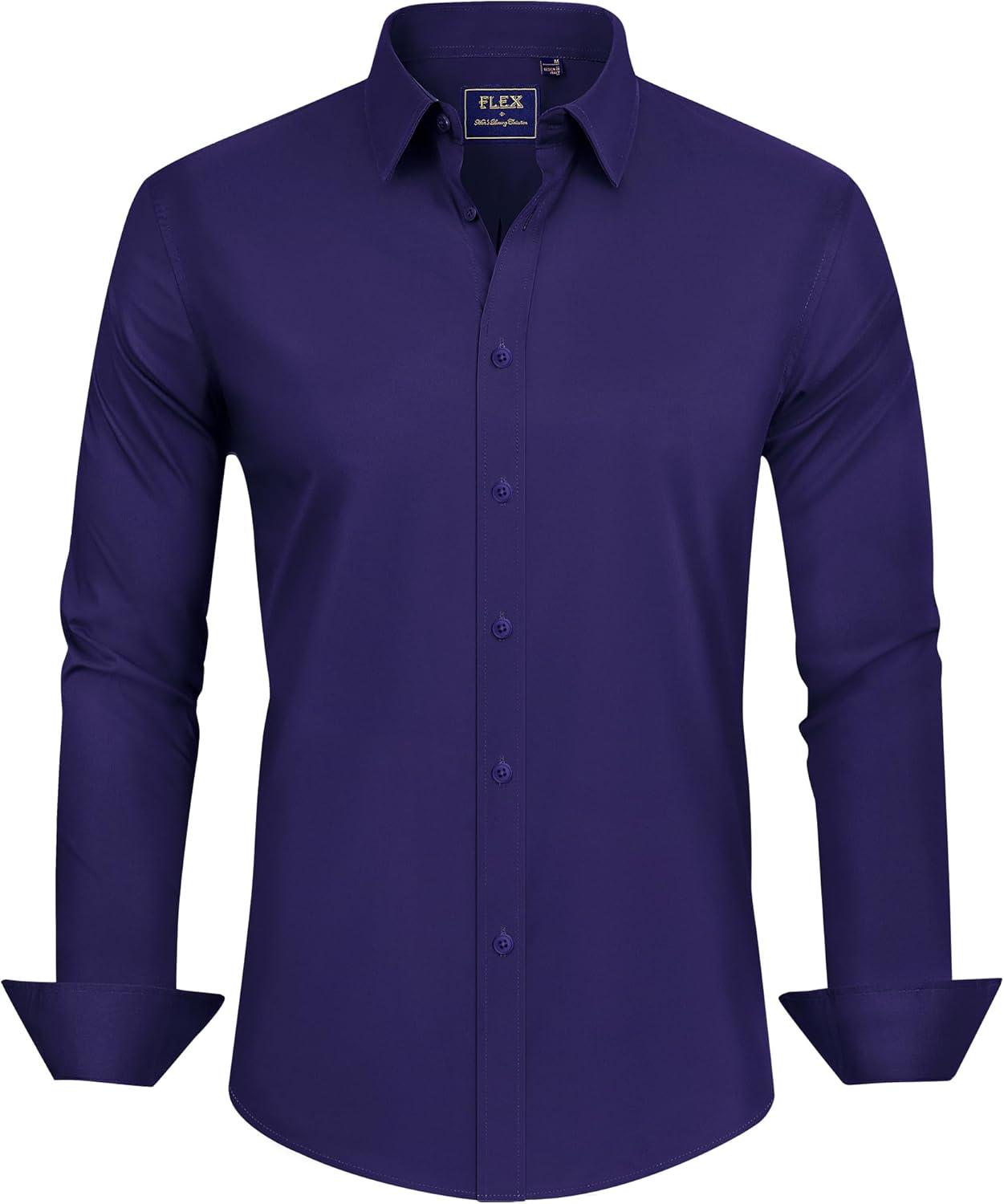 imageJVER Mens Dress Shirts Stretch Stain Shield Long Sleeve Solid Formal Shirt Business Casual Button Down ShirtsDark Purple